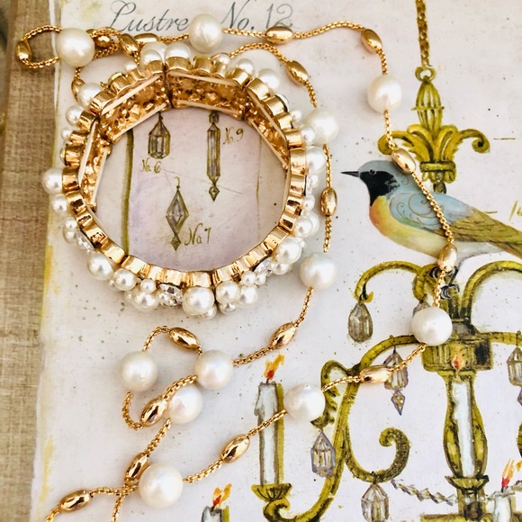 Vintage Rhinestone Pearl Bracelet Necklace Lot - Picture 13 of 16